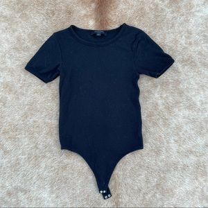 All Saints Black Shortsleeve Thong Bodysuit Top XS
